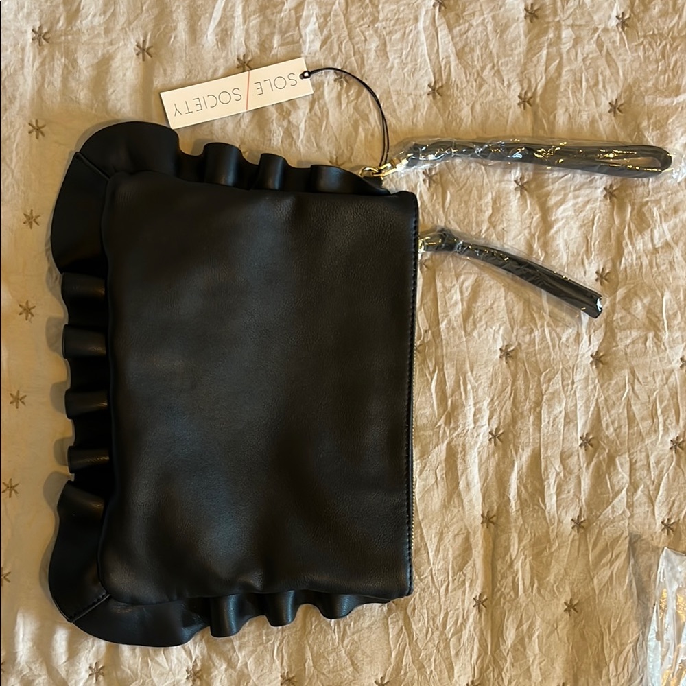 Sole Society Black Ruffle Clutch